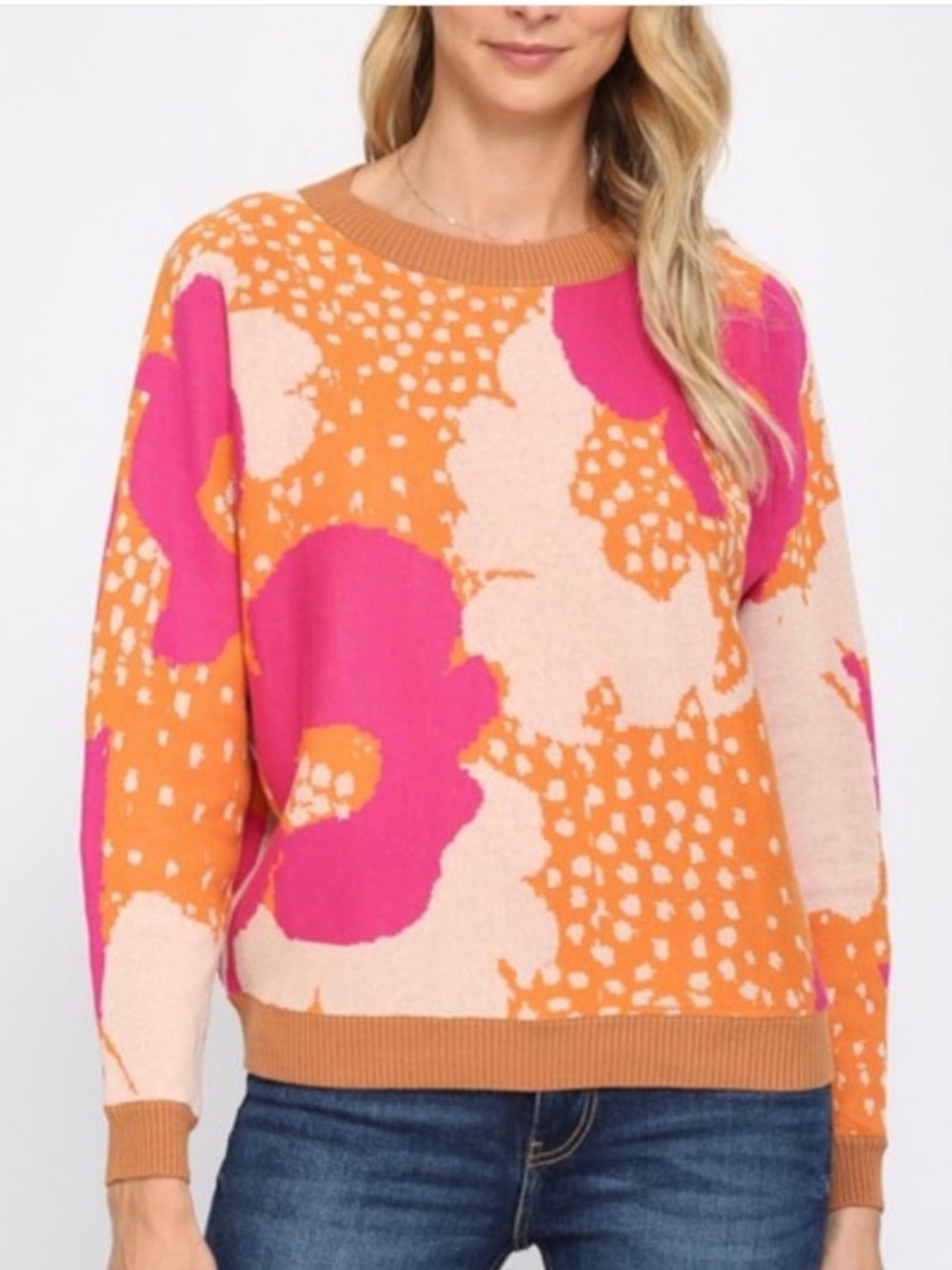 Fate Orange, Pink & Cream Floral Crewneck Sweater